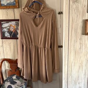 SHEIN Tan Long Sleeve Dress with Hood